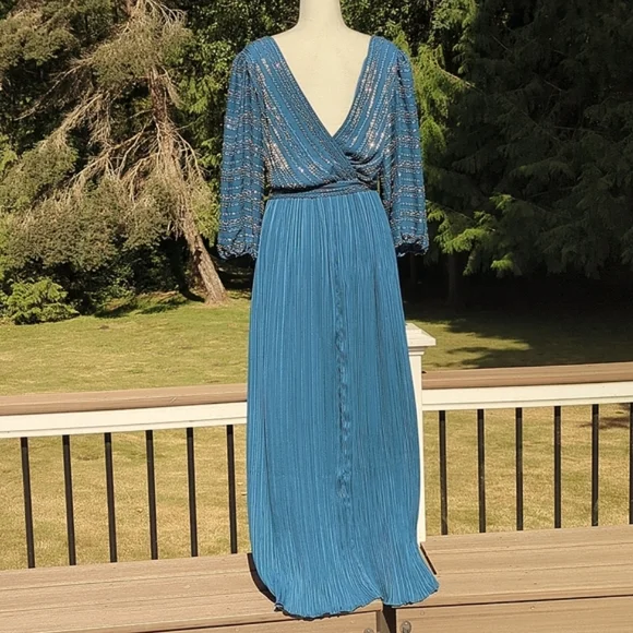 True Vintage Jack Bryan 70's Hollywood Glam Chevron Beaded Pleated Maxi - Picture 8 of 16